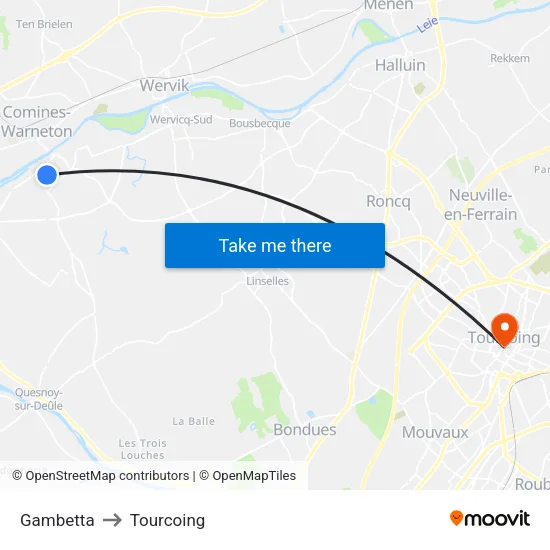 Gambetta to Tourcoing map