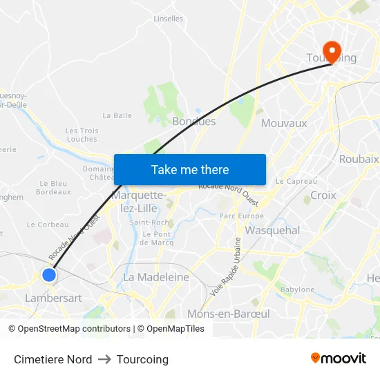 Cimetiere Nord to Tourcoing map