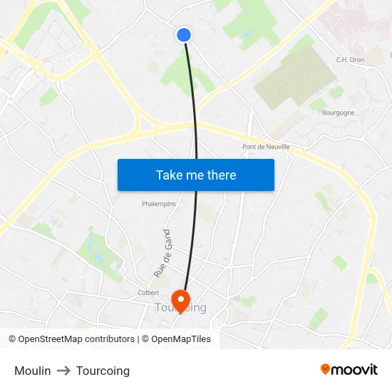 Moulin to Tourcoing map