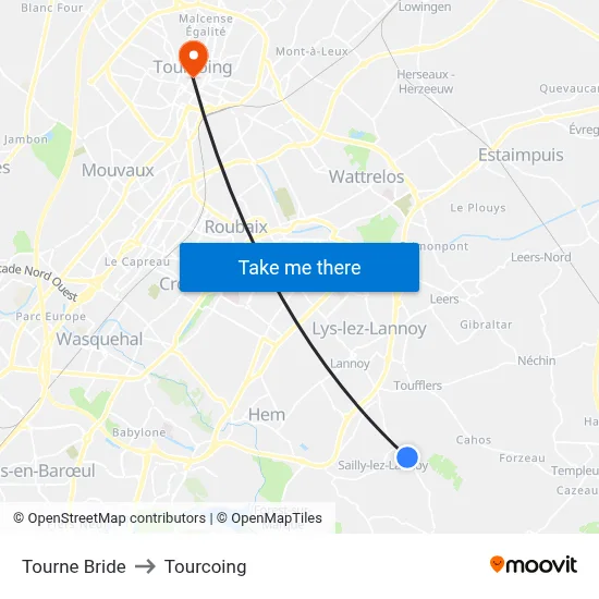 Tourne Bride to Tourcoing map