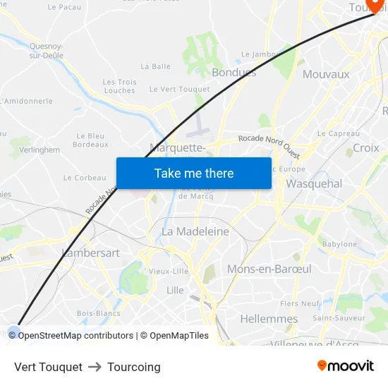 Vert Touquet to Tourcoing map