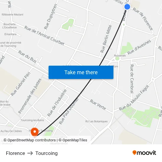 Florence to Tourcoing map