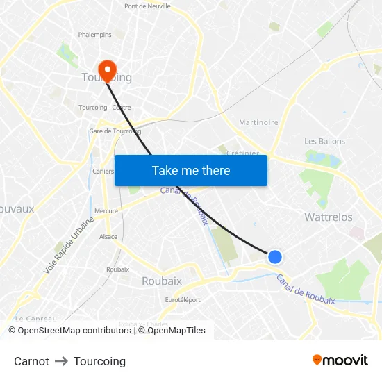 Carnot to Tourcoing map