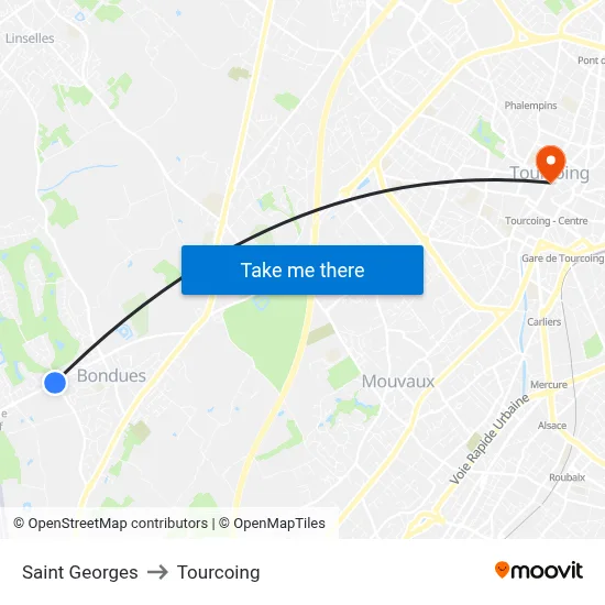 Saint Georges to Tourcoing map