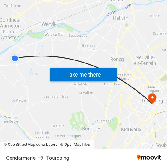 Gendarmerie to Tourcoing map