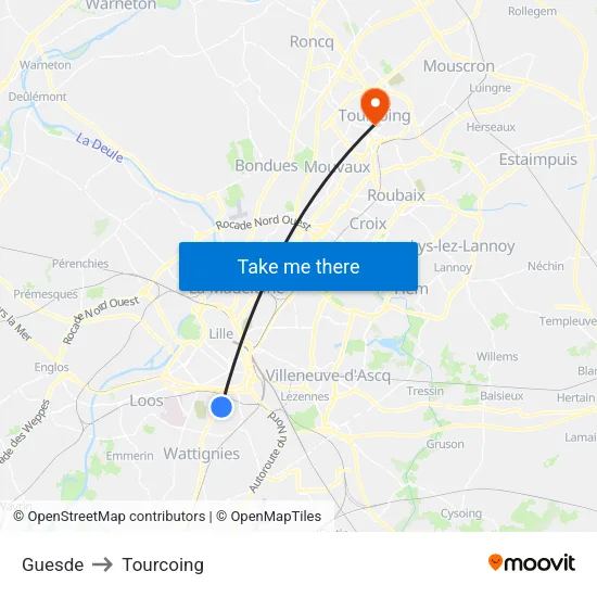 Guesde to Tourcoing map