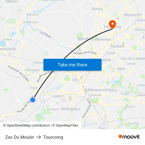 Zac Du Moulin to Tourcoing map