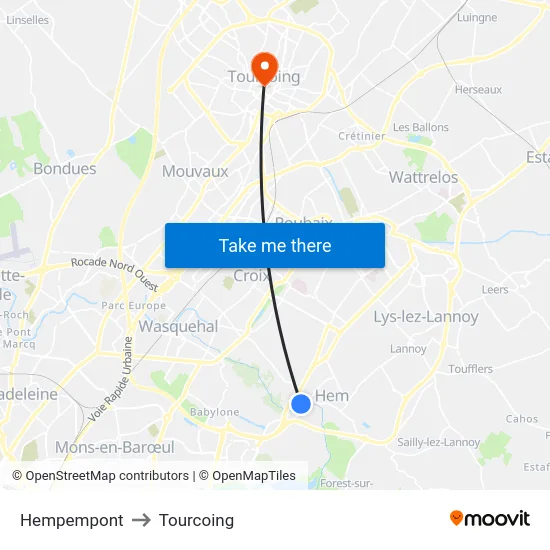 Hempempont to Tourcoing map