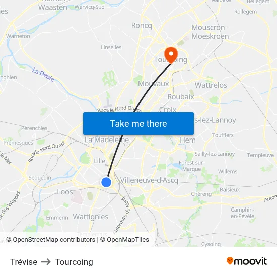 Trévise to Tourcoing map