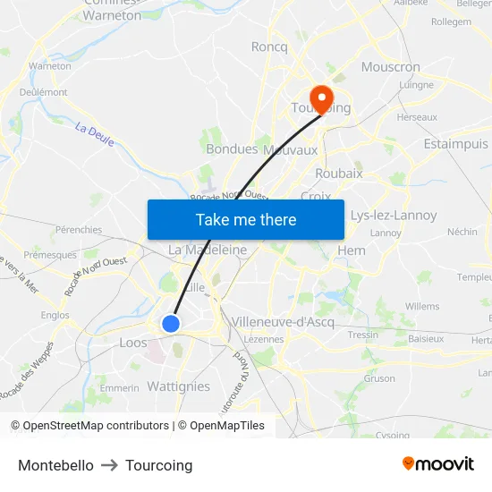 Montebello to Tourcoing map