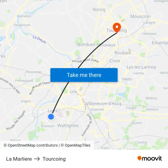 La Marliere to Tourcoing map