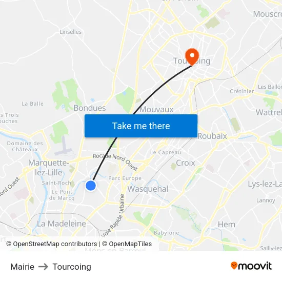 Mairie to Tourcoing map