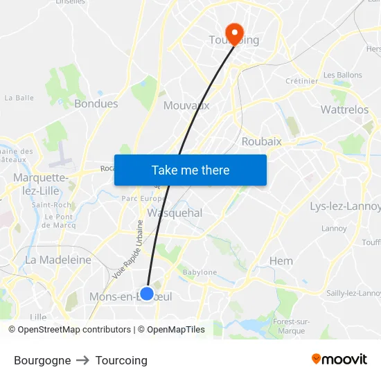 Bourgogne to Tourcoing map