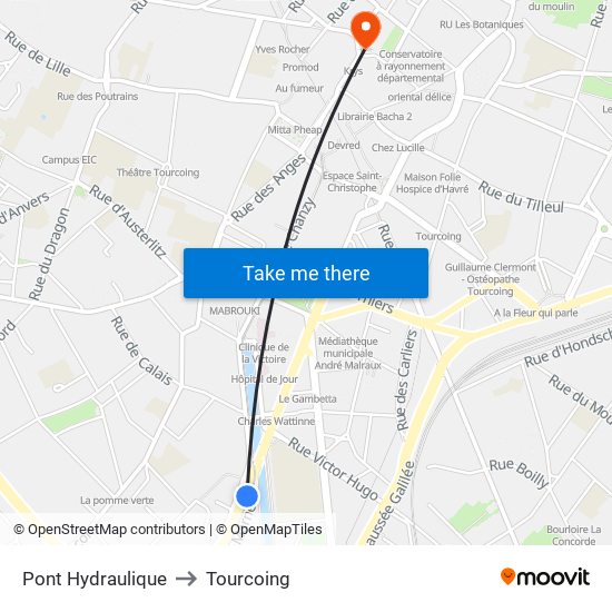 Pont Hydraulique to Tourcoing map