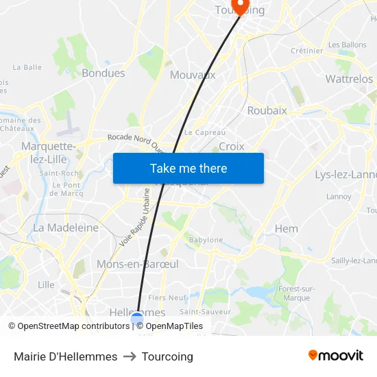 Mairie D'Hellemmes to Tourcoing map