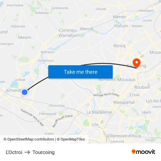 L'Octroi to Tourcoing map