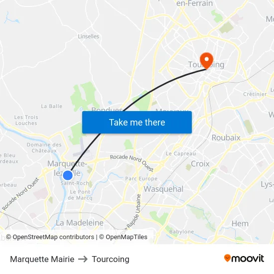Marquette Mairie to Tourcoing map