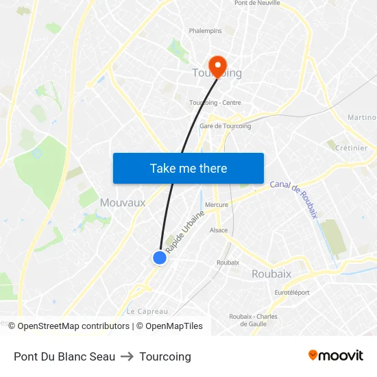 Pont Du Blanc Seau to Tourcoing map