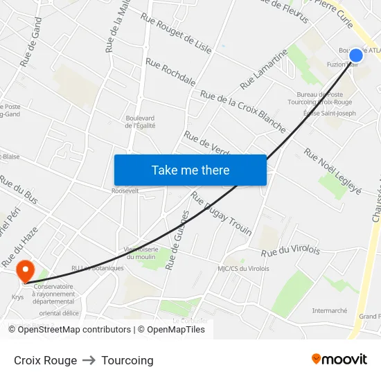 Croix Rouge to Tourcoing map