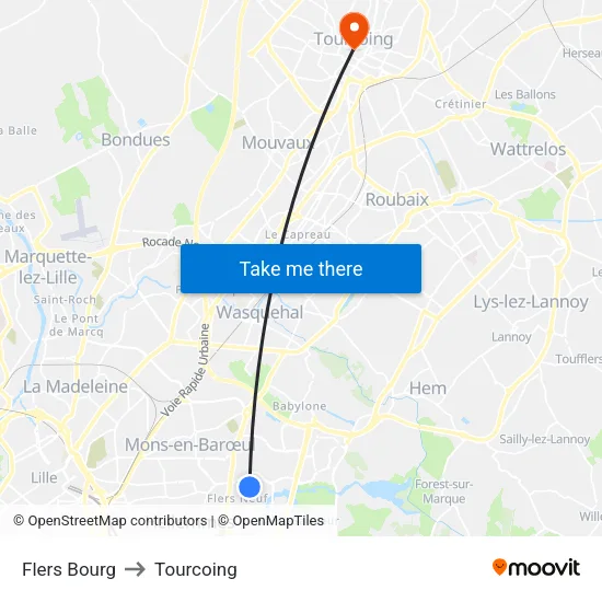 Flers Bourg to Tourcoing map