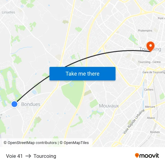 Voie 41 to Tourcoing map