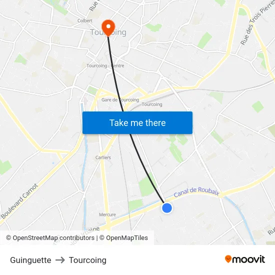 Guinguette to Tourcoing map