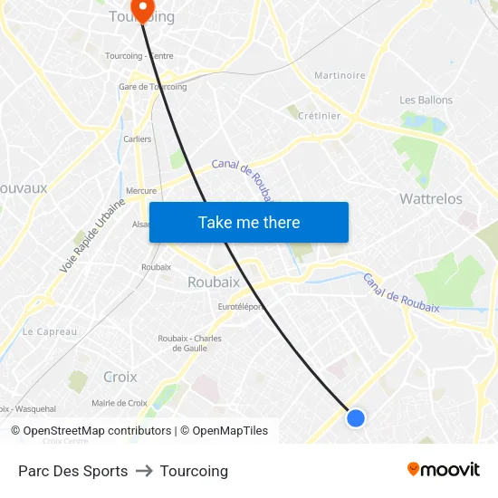 Parc Des Sports to Tourcoing map
