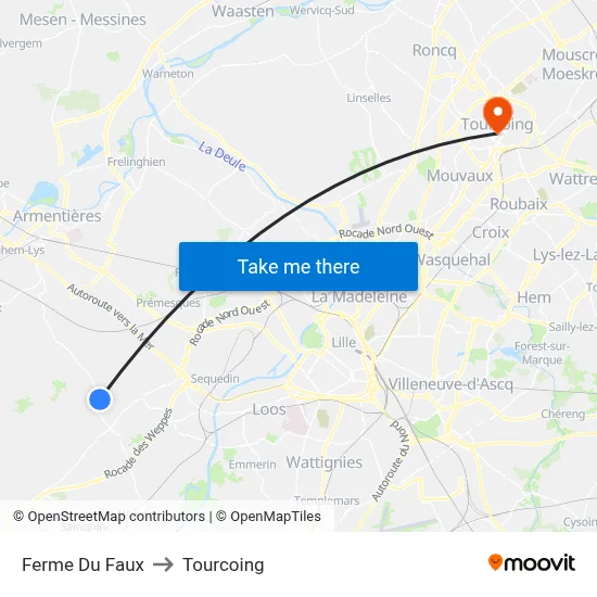 Ferme Du Faux to Tourcoing map