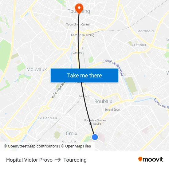 Hopital Victor Provo to Tourcoing map