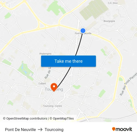 Pont De Neuville to Tourcoing map