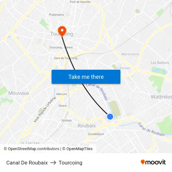 Canal De Roubaix to Tourcoing map