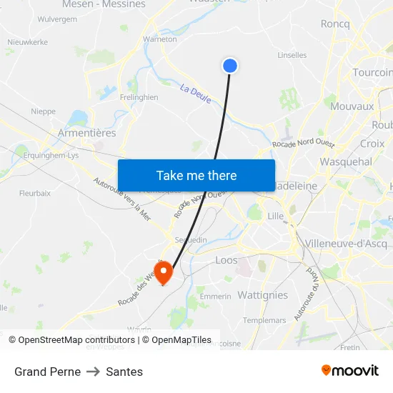 Grand Perne to Santes map