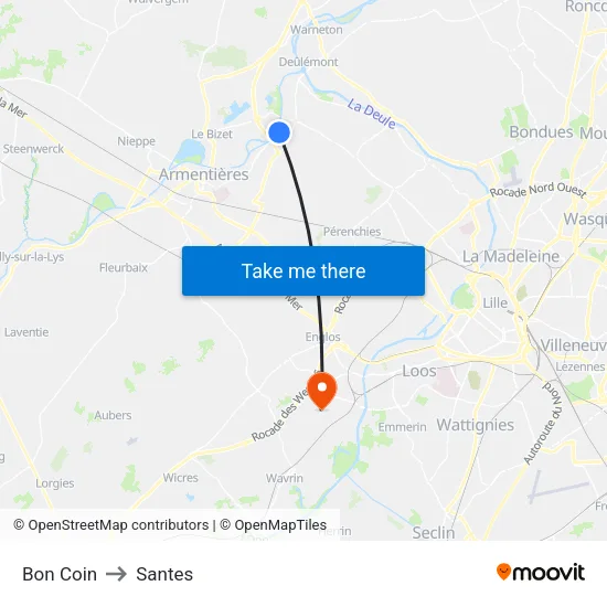 Bon Coin to Santes map
