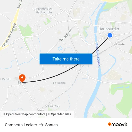 Gambetta Leclerc to Santes map