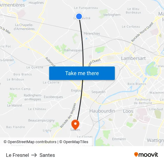Le Fresnel to Santes map