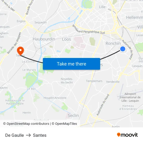 De Gaulle to Santes map