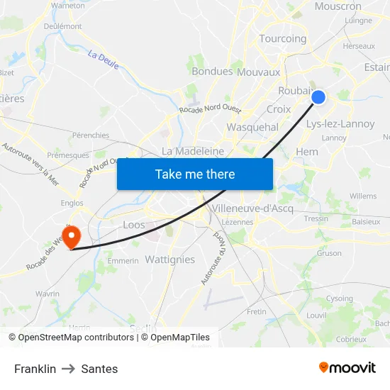 Franklin to Santes map