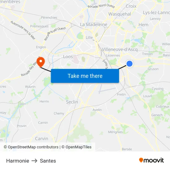 Harmonie to Santes map