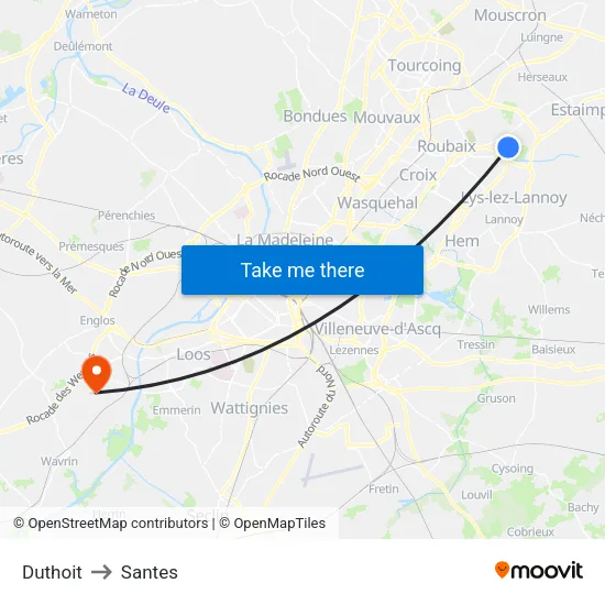 Duthoit to Santes map