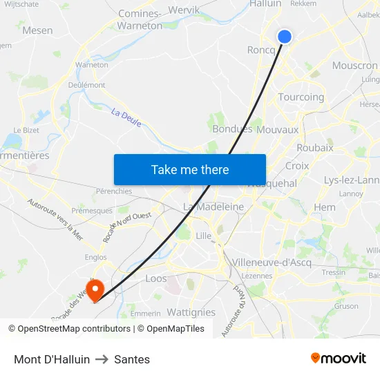 Mont D'Halluin to Santes map