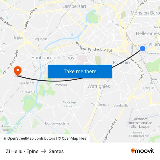 Zi Hellu - Epine to Santes map