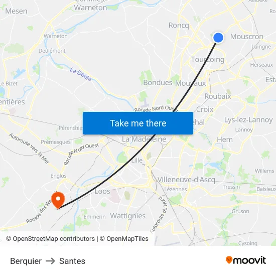 Berquier to Santes map