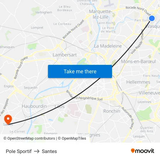Pole Sportif to Santes map