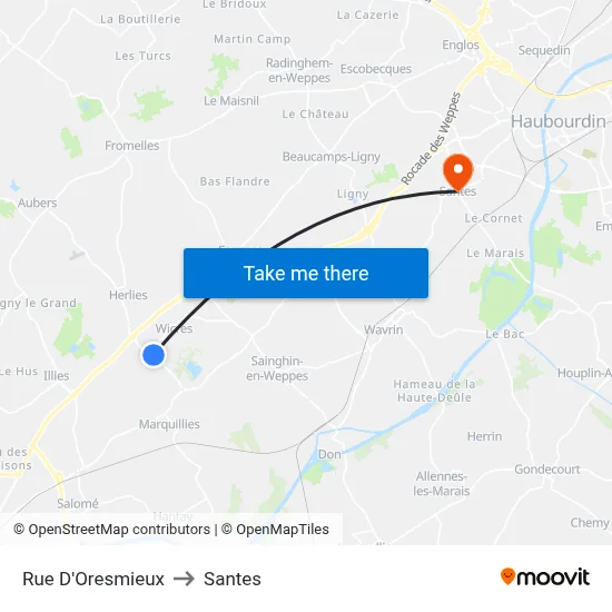 Rue D'Oresmieux to Santes map