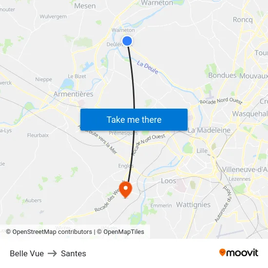 Belle Vue to Santes map