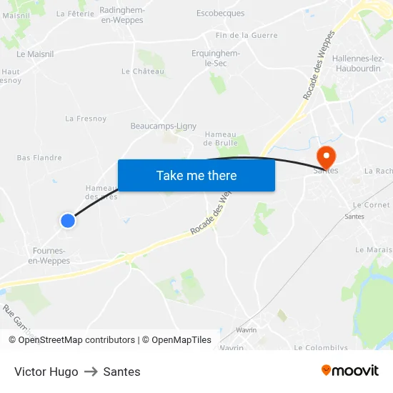 Victor Hugo to Santes map