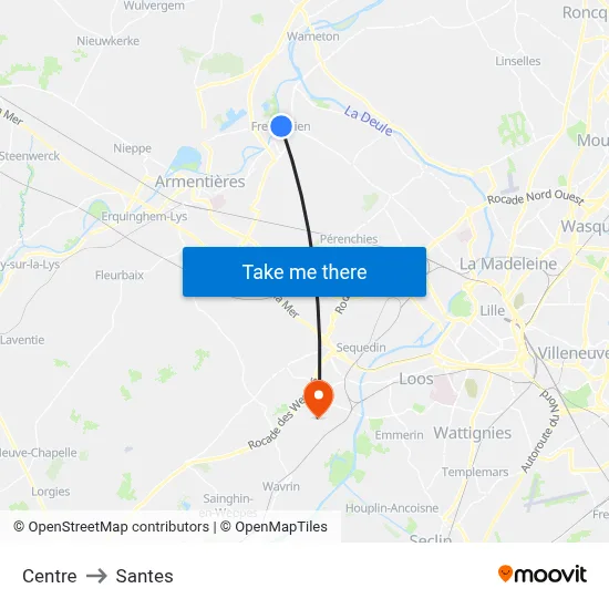 Centre to Santes map
