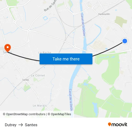 Dutrey to Santes map