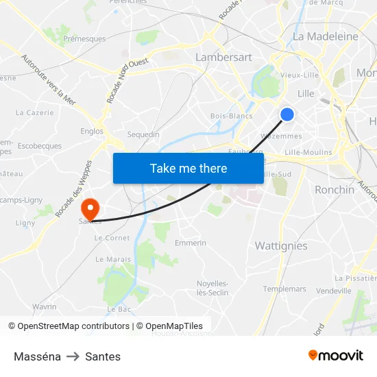 Masséna to Santes map