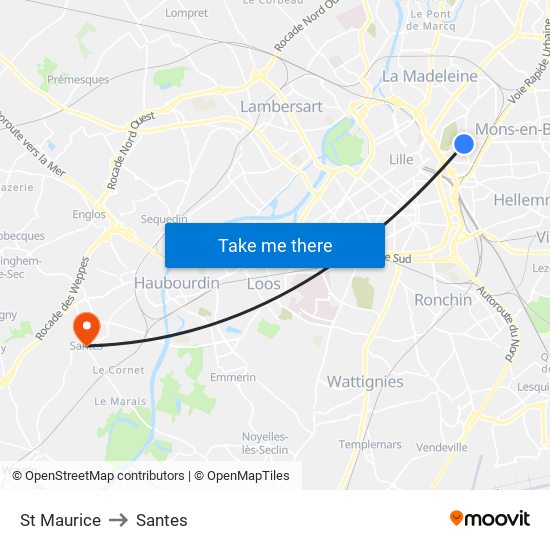 St Maurice to Santes map